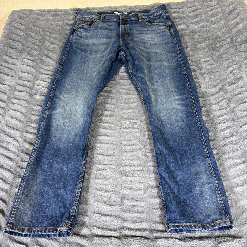 Wrangler Retro Slim Straight Jeans Mens 36x32 Medium Wash Blue Denim AR710